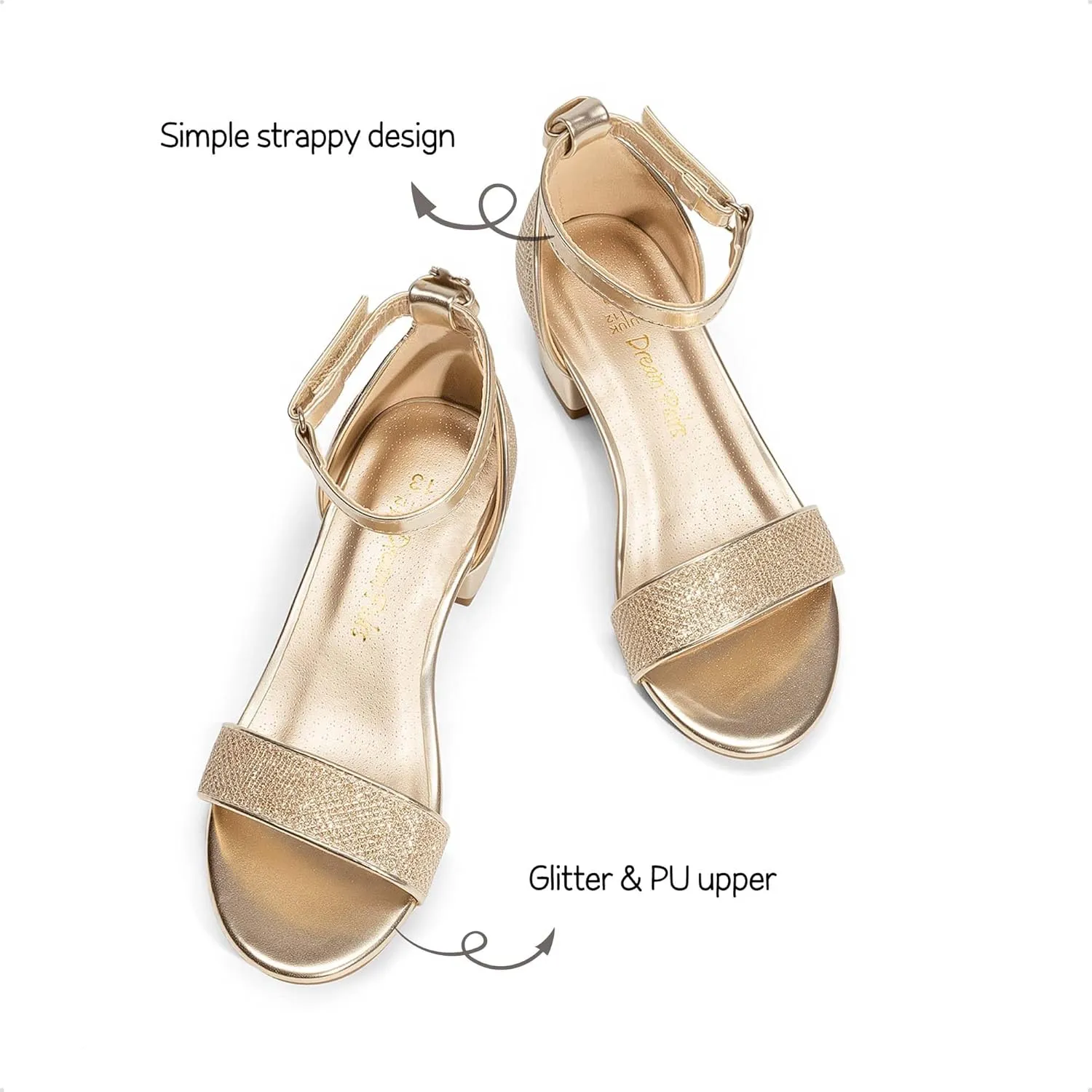 DREAM PAIRS Girls Sandals Low Heel Dress Pump Ankle Strap Interchangeable Bow Flower Wedding Party Shoes for Little Kid/Big Kid