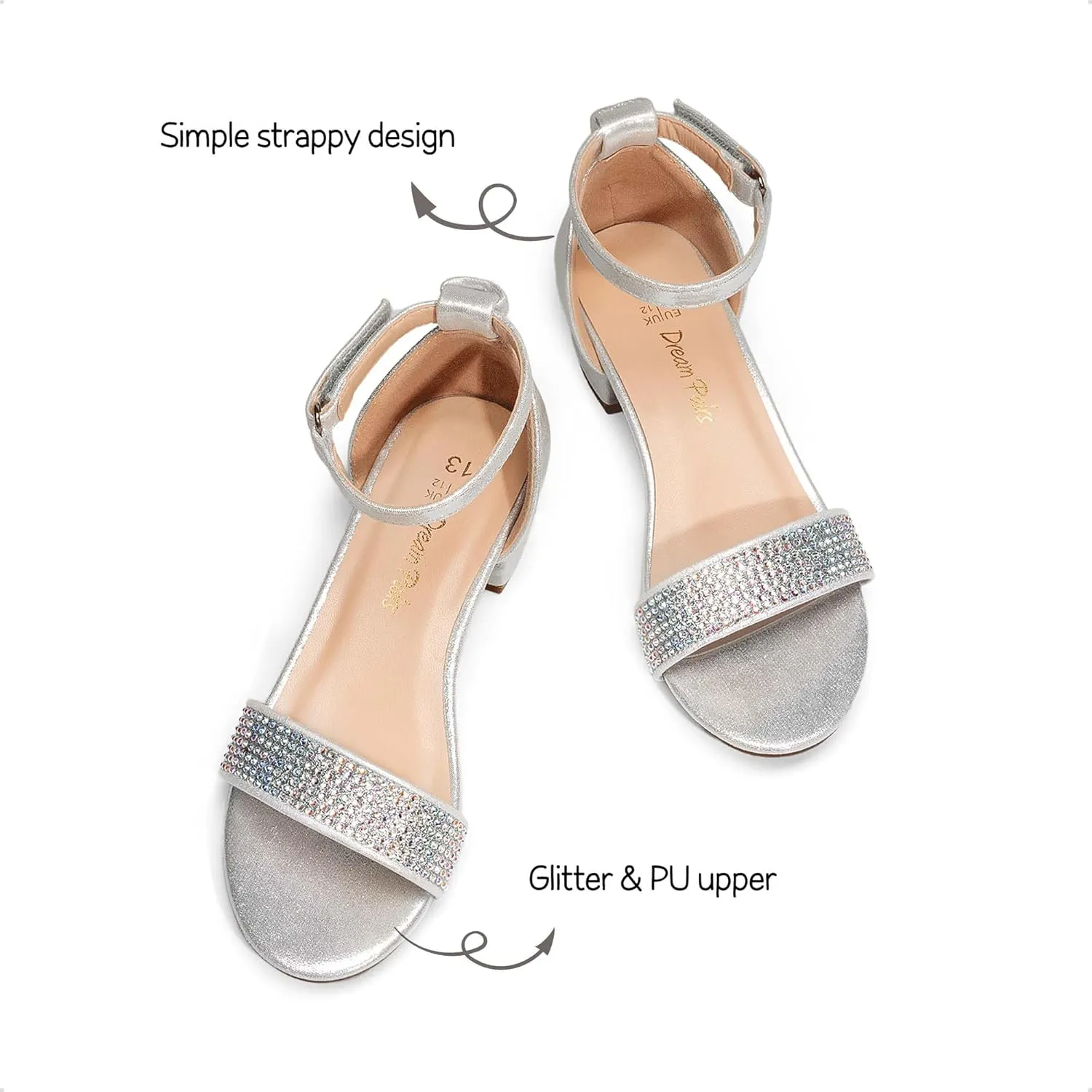 DREAM PAIRS Girls Sandals Low Heel Dress Pump Ankle Strap Interchangeable Bow Flower Wedding Party Shoes for Little Kid/Big Kid