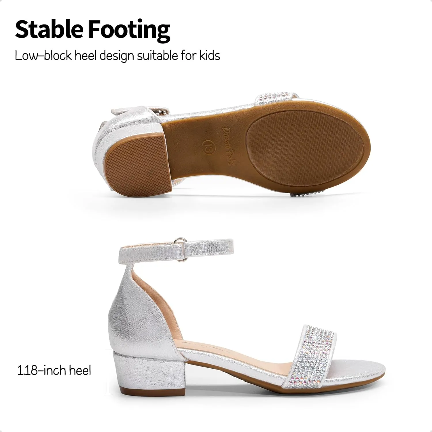DREAM PAIRS Girls Sandals Low Heel Dress Pump Ankle Strap Interchangeable Bow Flower Wedding Party Shoes for Little Kid/Big Kid