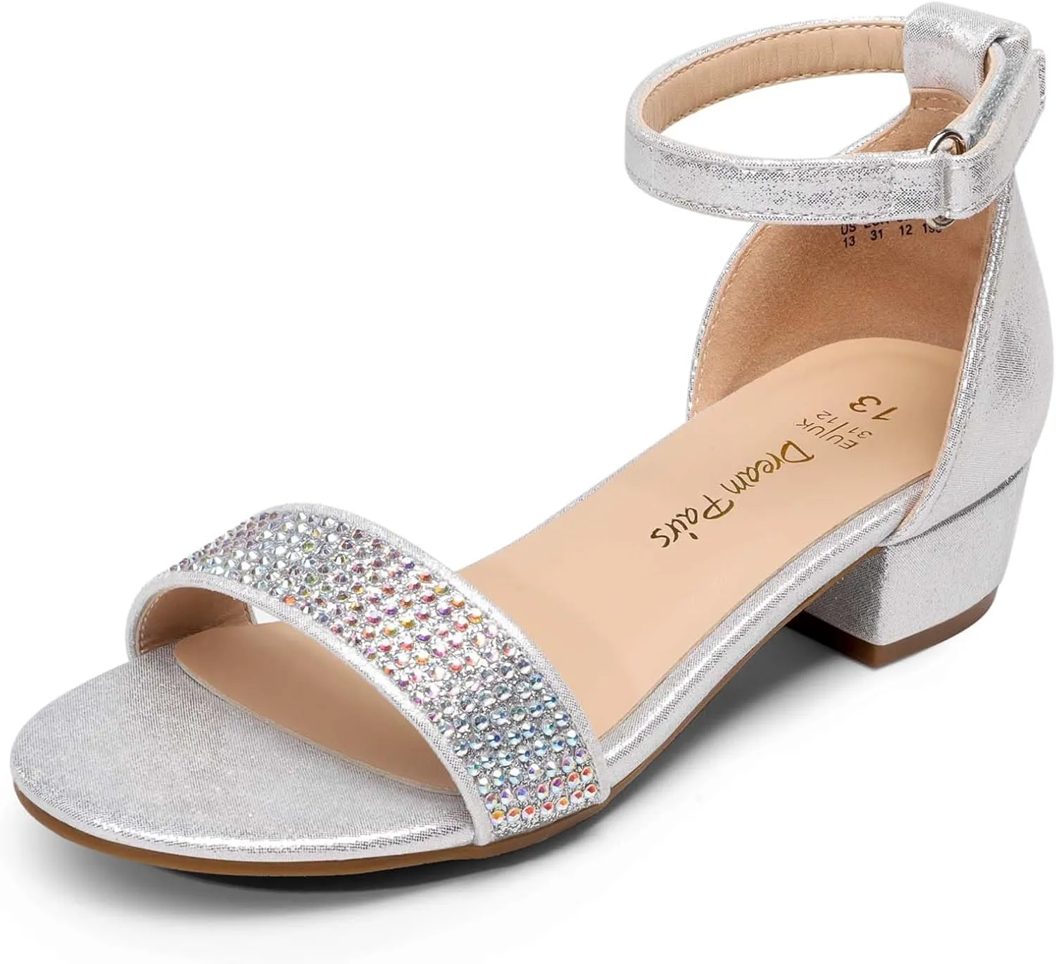 DREAM PAIRS Girls Sandals Low Heel Dress Pump Ankle Strap Interchangeable Bow Flower Wedding Party Shoes for Little Kid/Big Kid