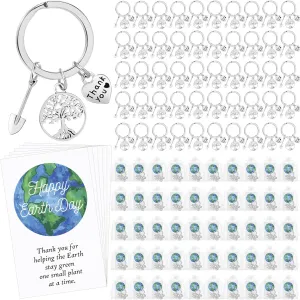 Earth Day Party Favors Tree Keychain Bulk Thank You Gift Ornament Save the Planet Accessories for 2025 Green Week