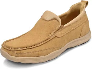 Easy On Casual Shoes for Men - Leather Slip-On Loafers with Elastic Heel & Latex Footbed - Lightweight EVA Walking Shoes