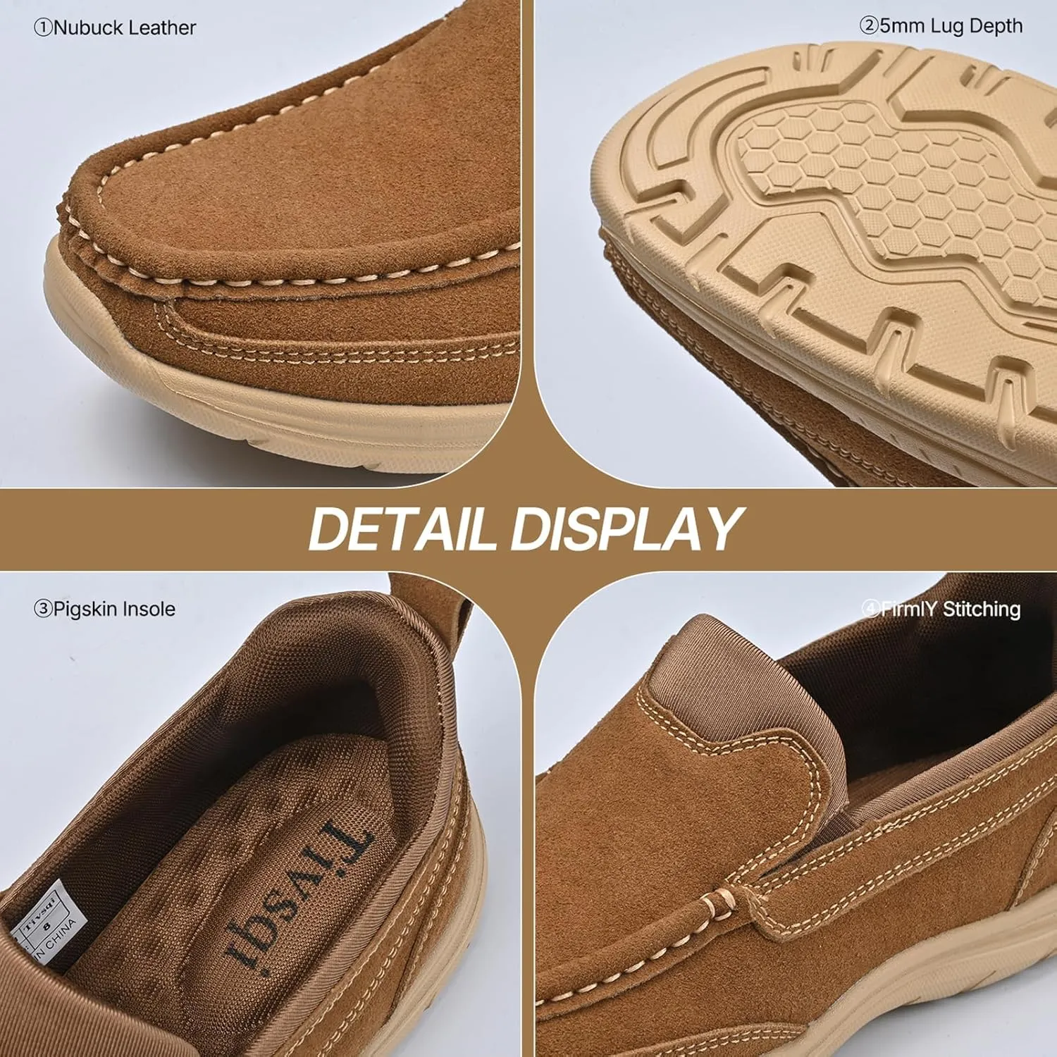 Easy On Casual Shoes for Men - Leather Slip-On Loafers with Elastic Heel & Latex Footbed - Lightweight EVA Walking Shoes