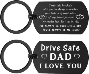 ENGZHI Fathers Day Dad Gifts - Drive Safe I Love You Keychain from Daughter Son, Daddy Birthday Gift Ideas Chirstmas for Men