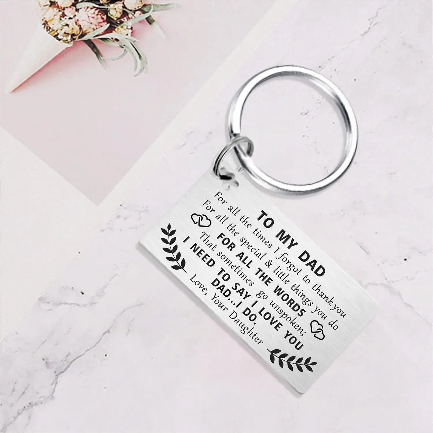 Fathers Day Gift - I Love You Dad Engraved Keychain - Thank You Dad Key Chain Keyring from Daughter Son