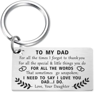 Fathers Day Gift - I Love You Dad Engraved Keychain - Thank You Dad Key Chain Keyring from Daughter Son