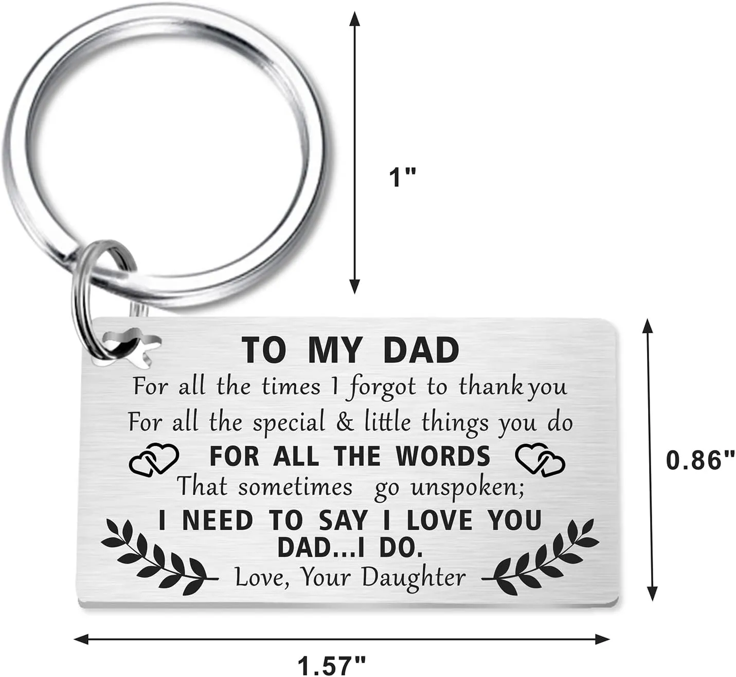 Fathers Day Gift - I Love You Dad Engraved Keychain - Thank You Dad Key Chain Keyring from Daughter Son