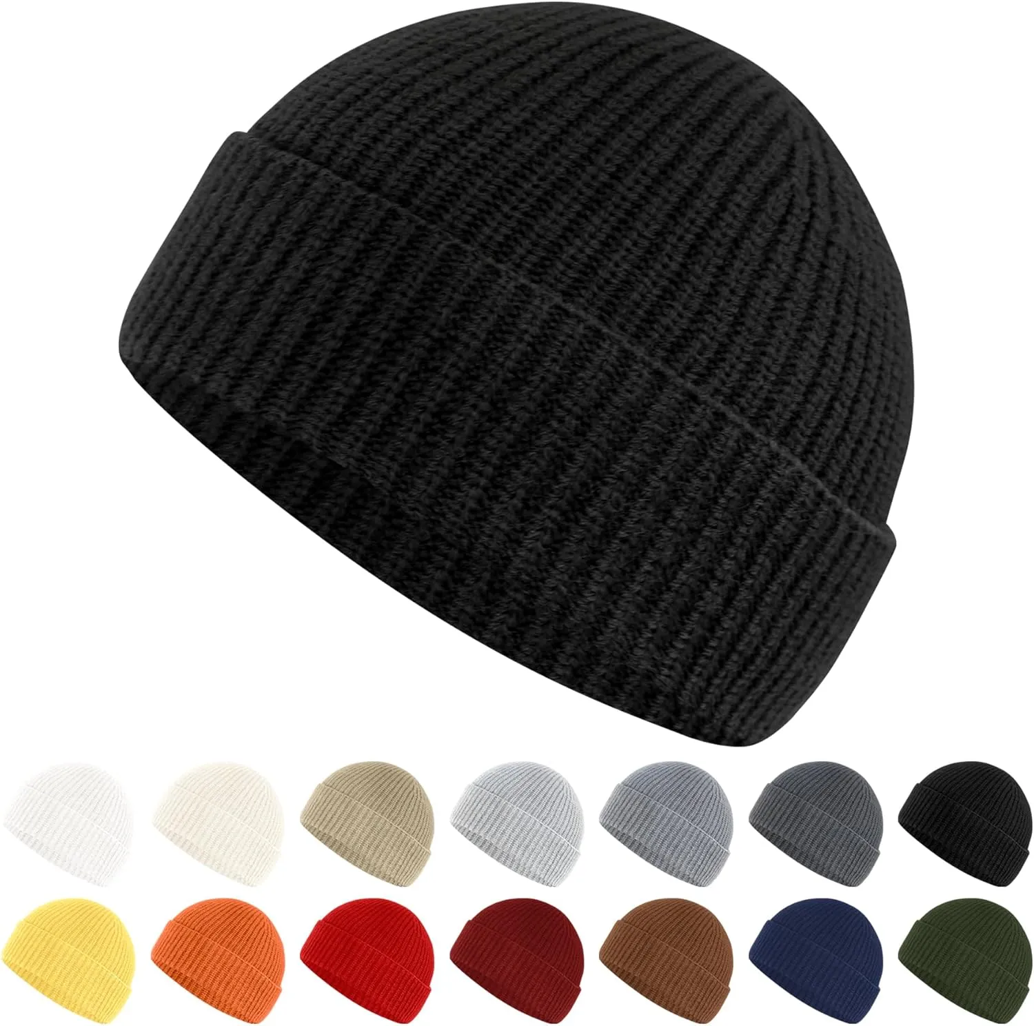 Fisherman Beanie for Men Women Cuff Wool Short Beanies Winter Warm Hat