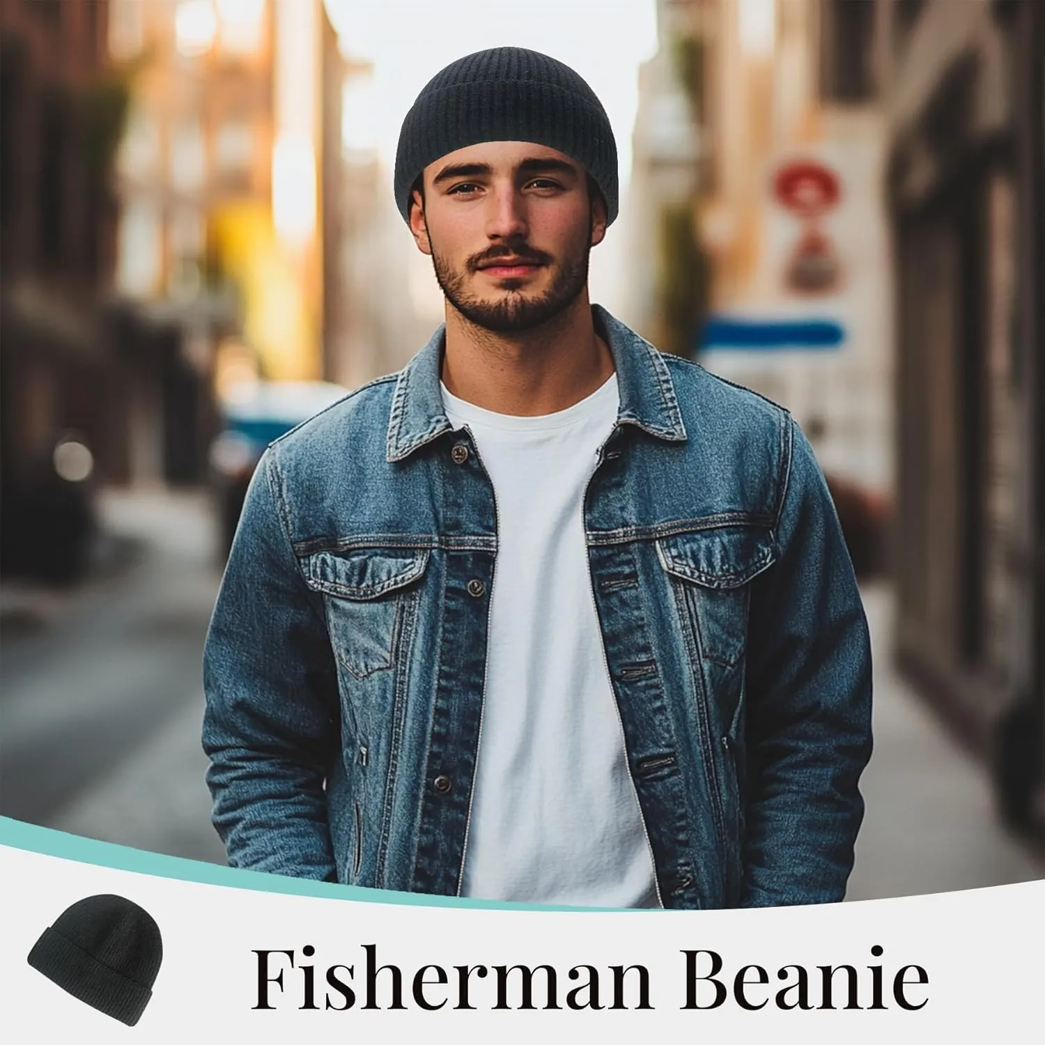 Fisherman Beanie for Men Women Cuff Wool Short Beanies Winter Warm Hat