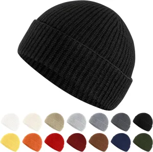 Fisherman Beanie for Men Women Cuff Wool Short Beanies Winter Warm Hat