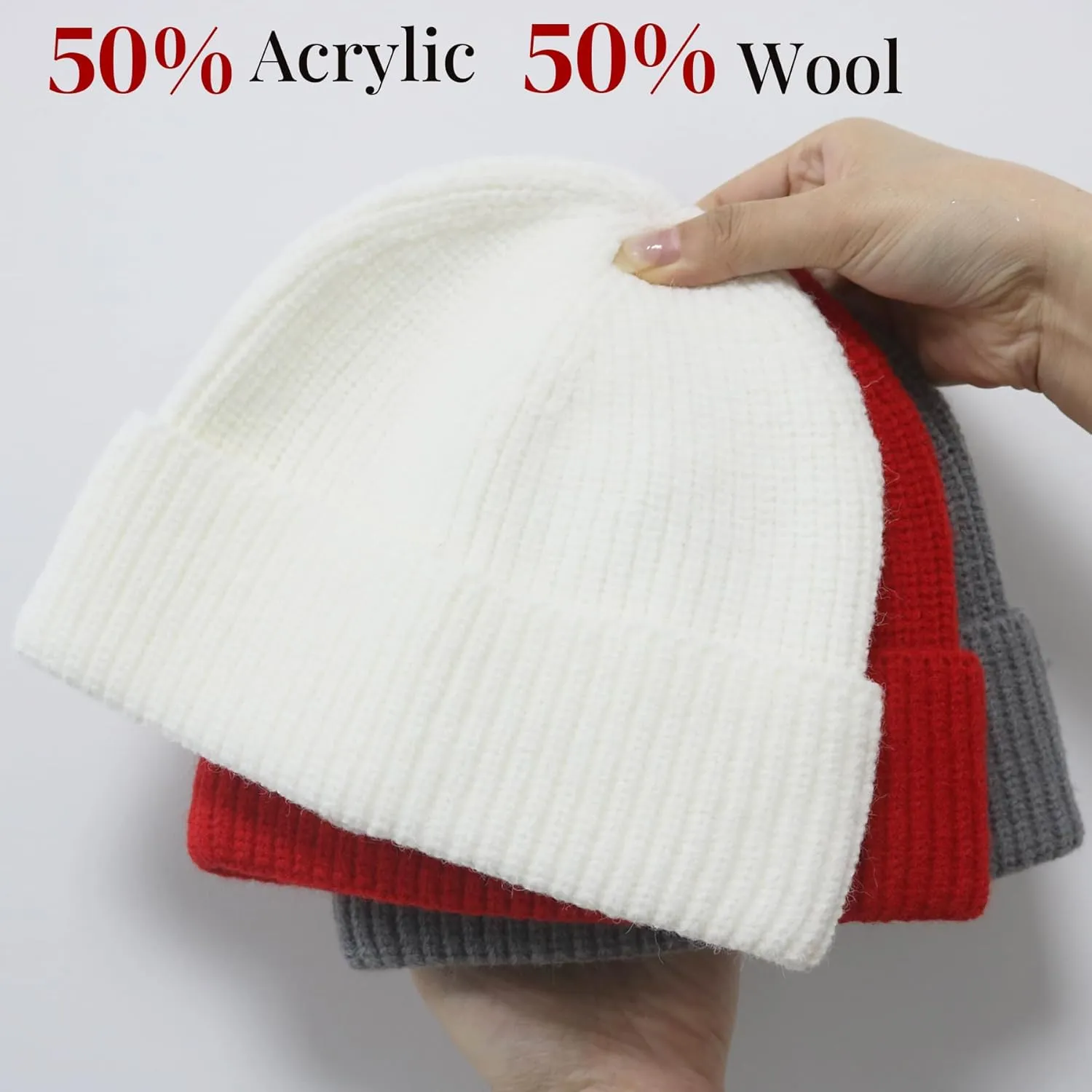 Fisherman Beanie for Men Women Cuff Wool Short Beanies Winter Warm Hat