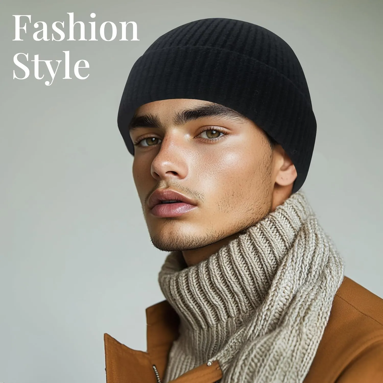 Fisherman Beanie for Men Women Cuff Wool Short Beanies Winter Warm Hat