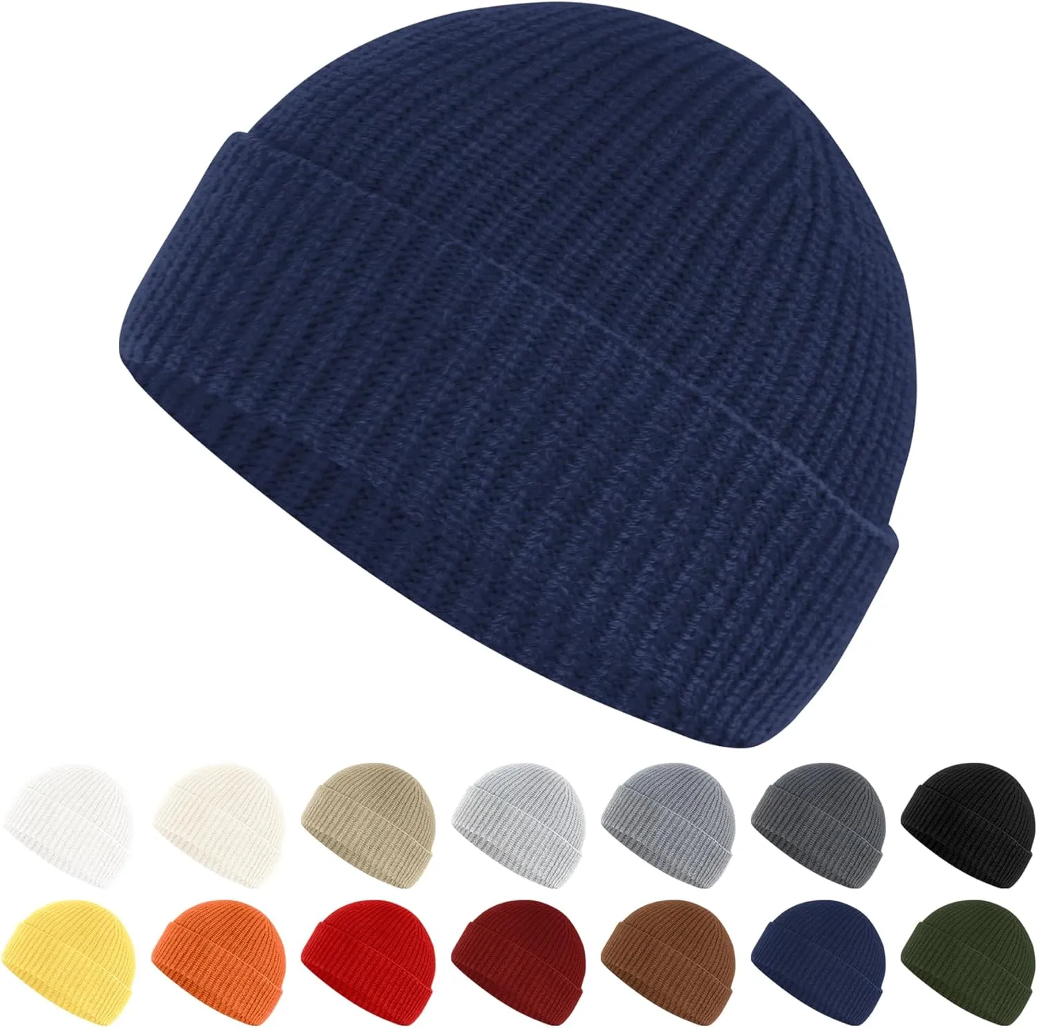 Fisherman Beanie for Men Women Cuff Wool Short Beanies Winter Warm Hat