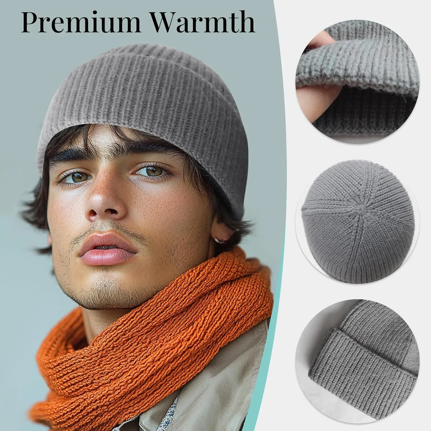 Fisherman Beanie for Men Women Cuff Wool Short Beanies Winter Warm Hat