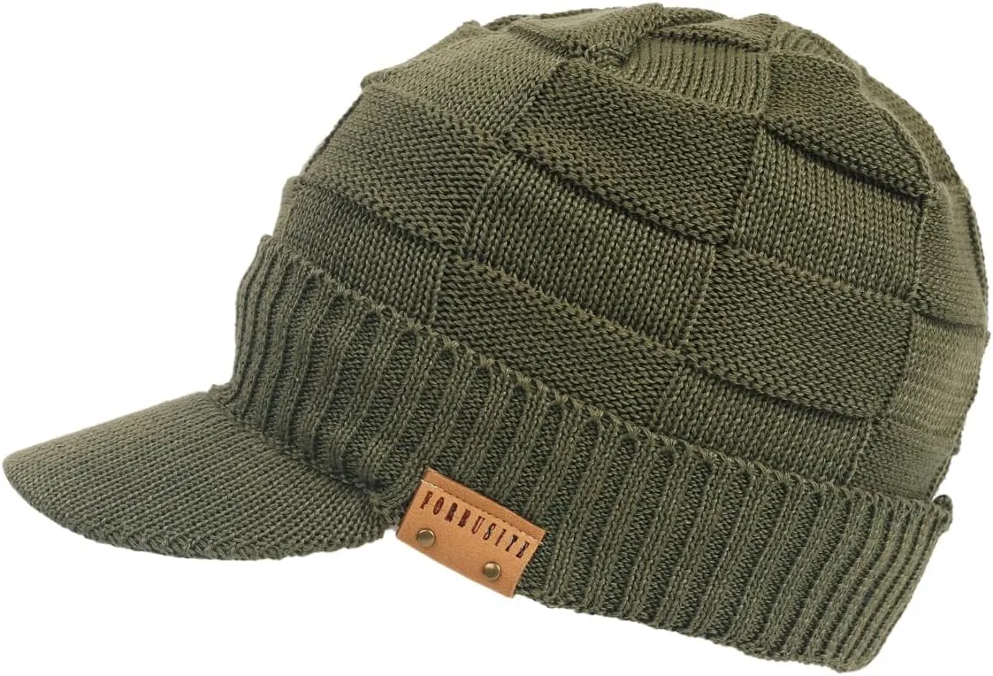 FORBUSITE Men Knit Beanie Visor Cap for Winter Women Thick Beanie with A Brim