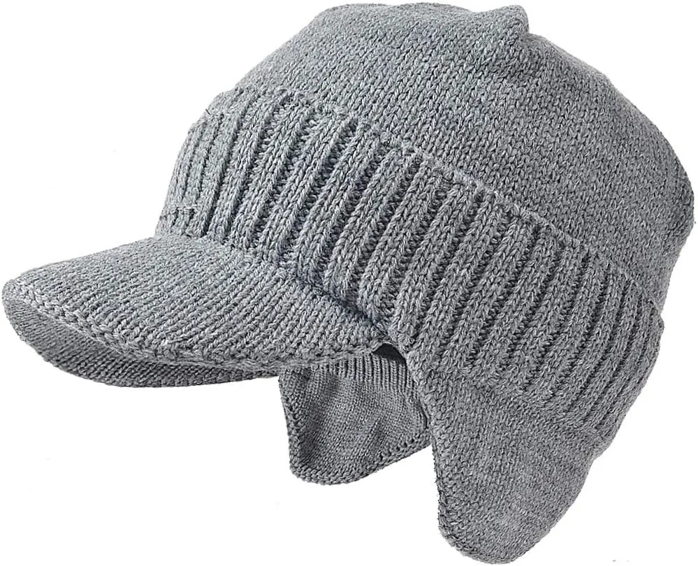 FORBUSITE Men Knit Beanie Visor Cap for Winter Women Thick Beanie with A Brim