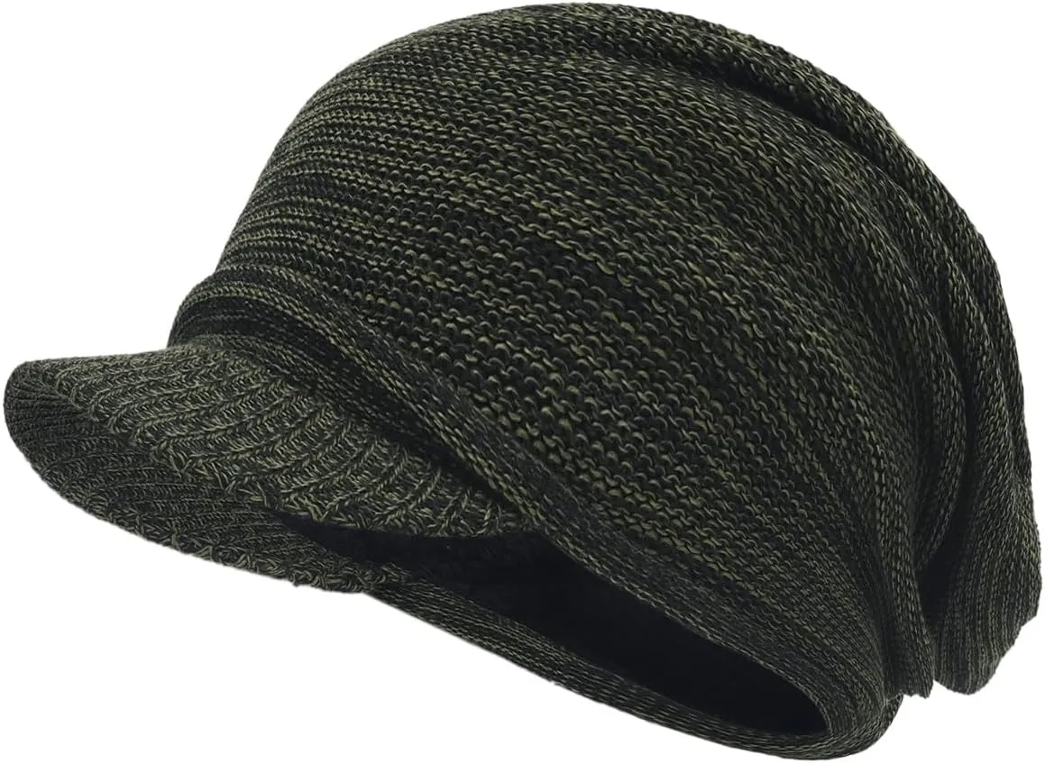 FORBUSITE Men Knit Beanie Visor Cap for Winter Women Thick Beanie with A Brim