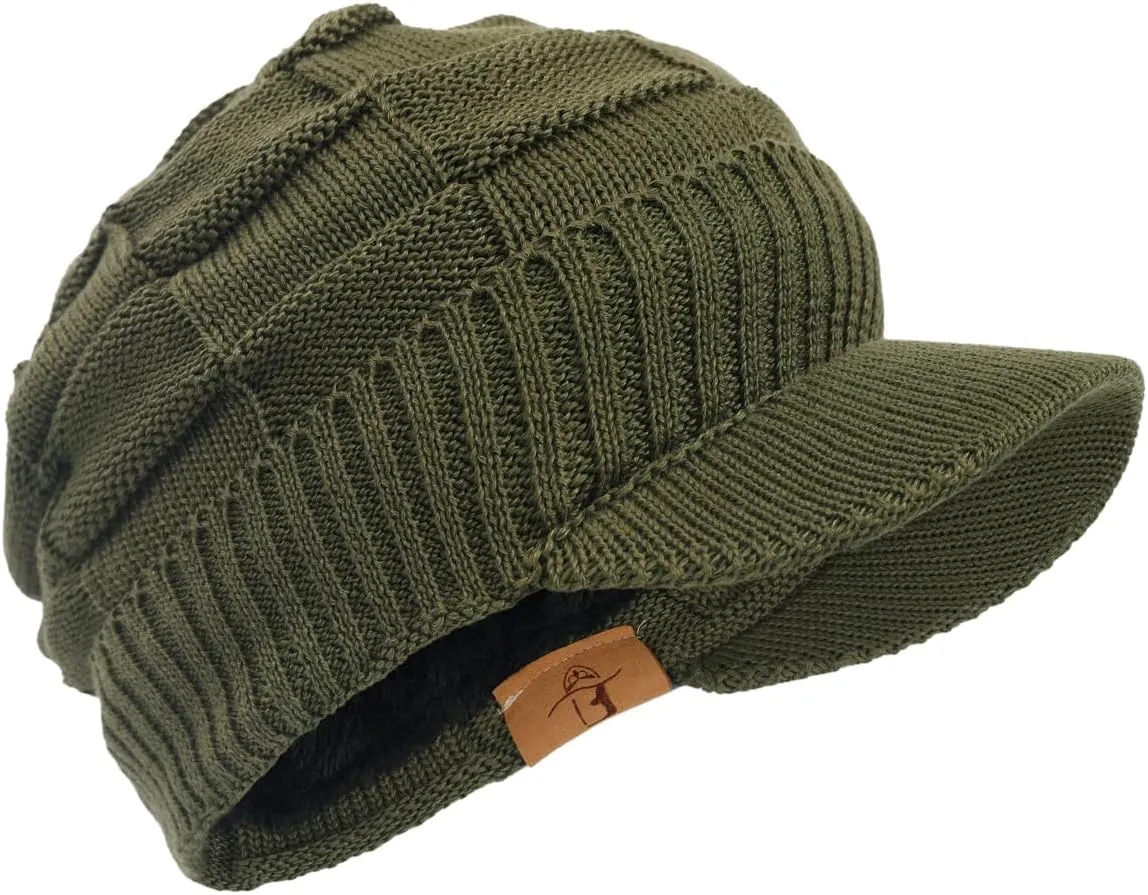 FORBUSITE Men Knit Beanie Visor Cap for Winter Women Thick Beanie with A Brim