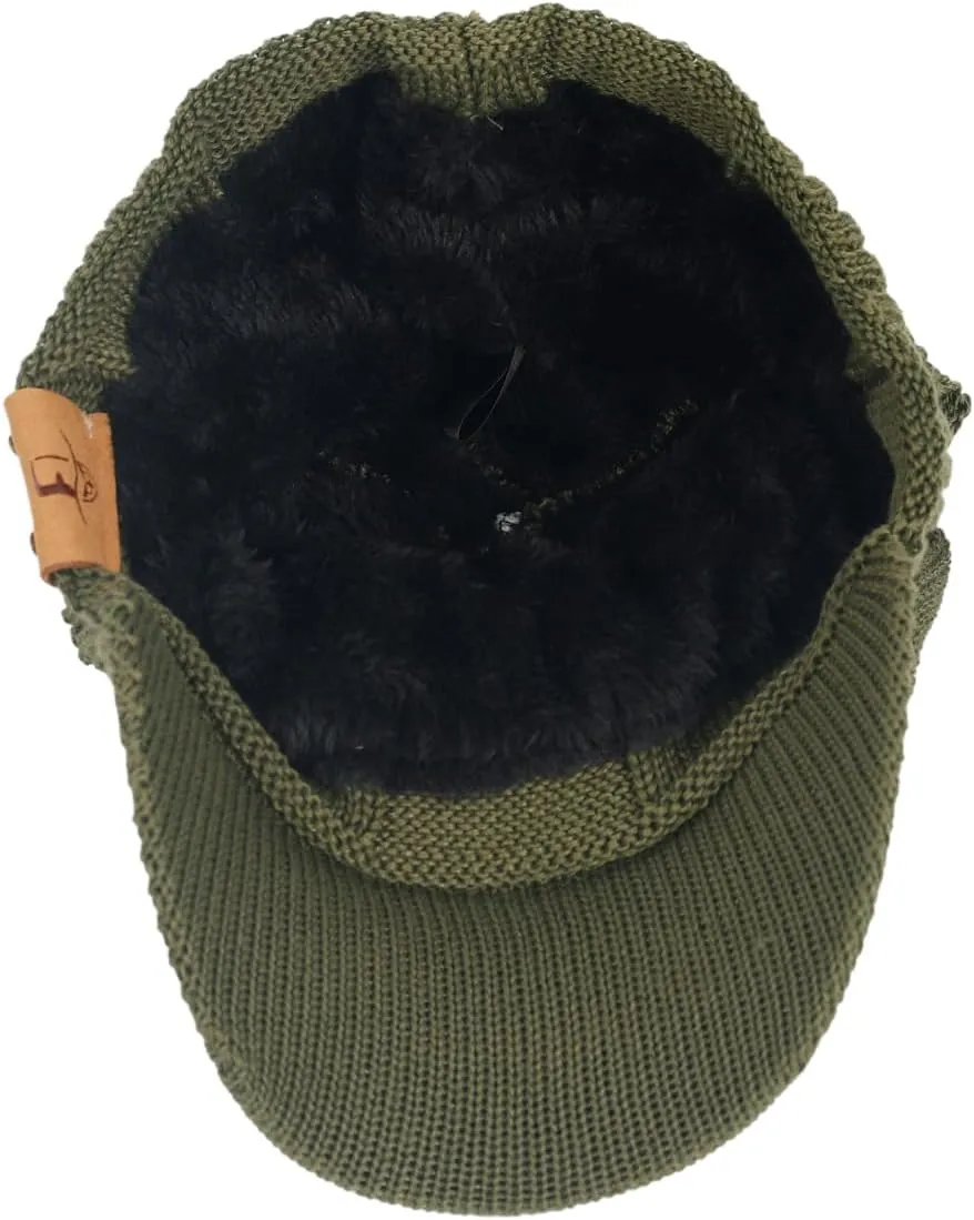 FORBUSITE Men Knit Beanie Visor Cap for Winter Women Thick Beanie with A Brim