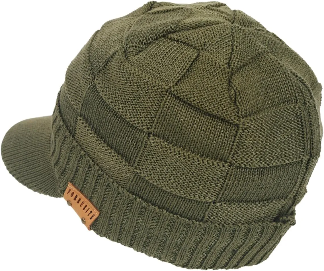 FORBUSITE Men Knit Beanie Visor Cap for Winter Women Thick Beanie with A Brim