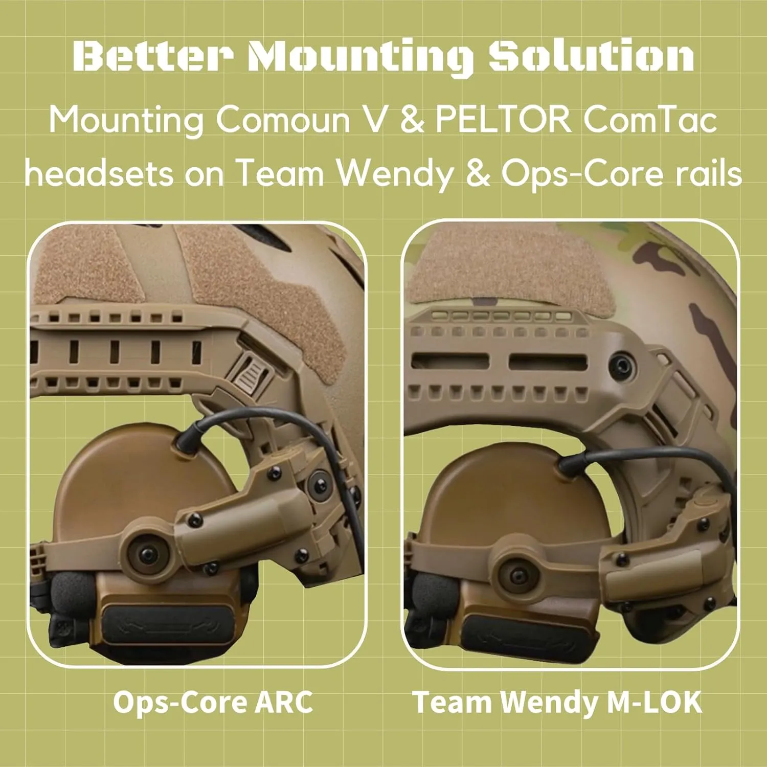 Free-Angle Tactical Headset Rail Mount Compatible with Peltor Comtac Headset Adapter On Team Wendy EXFIL/Flux M-Lok/Ops-Core Fast Arc Rail Adapter, Airsoft Helmet Accessory for Comtac ,,,,(Tan)