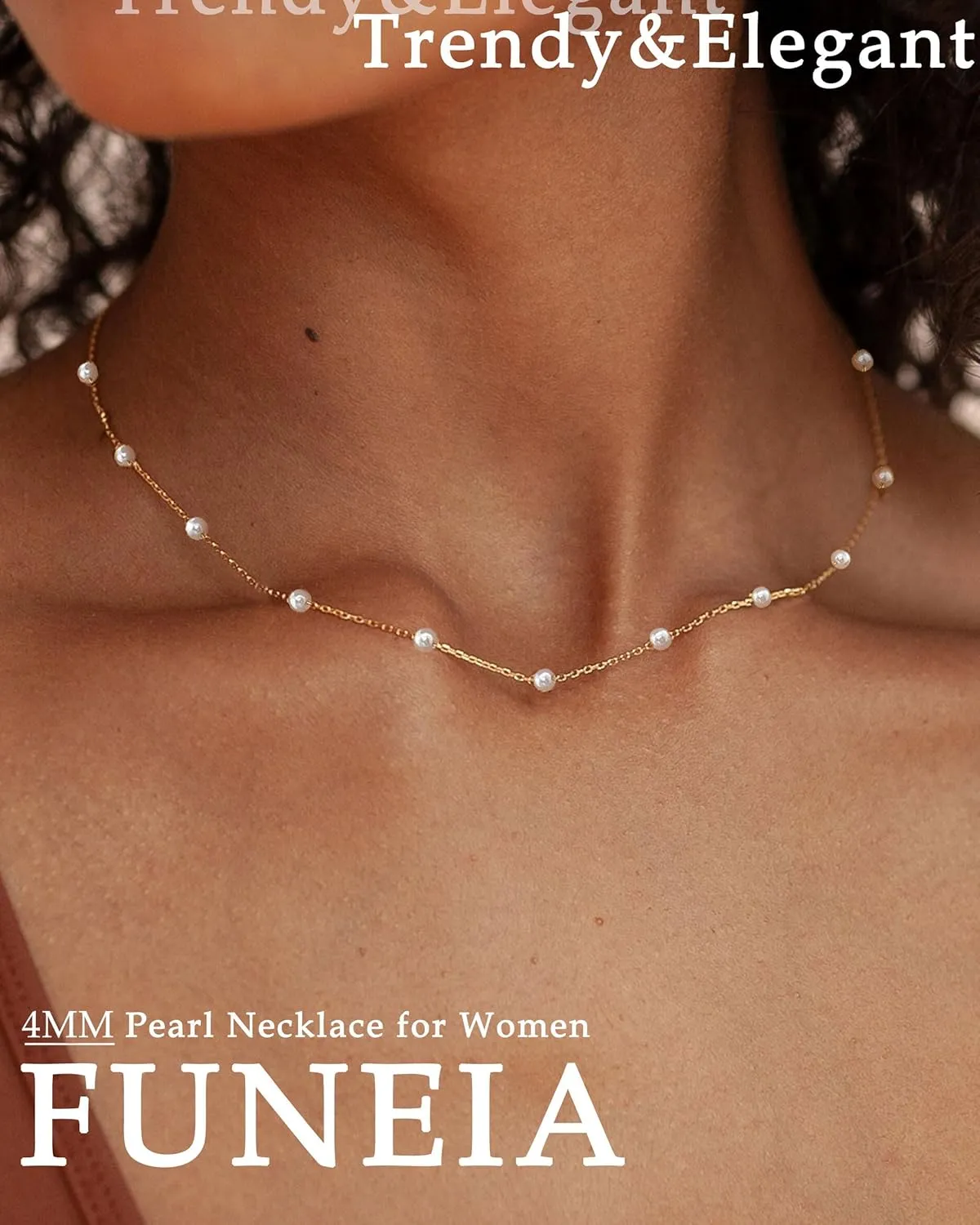 FUNEIA Dainty Pearl Necklace for Women 14K Gold Plated Faux Pearl Choker Necklaces Trendy White Silver Small Pearl Necklace Strand Wedding Prom Bridal Pearls Jewelry 14/16/18/20 Inches