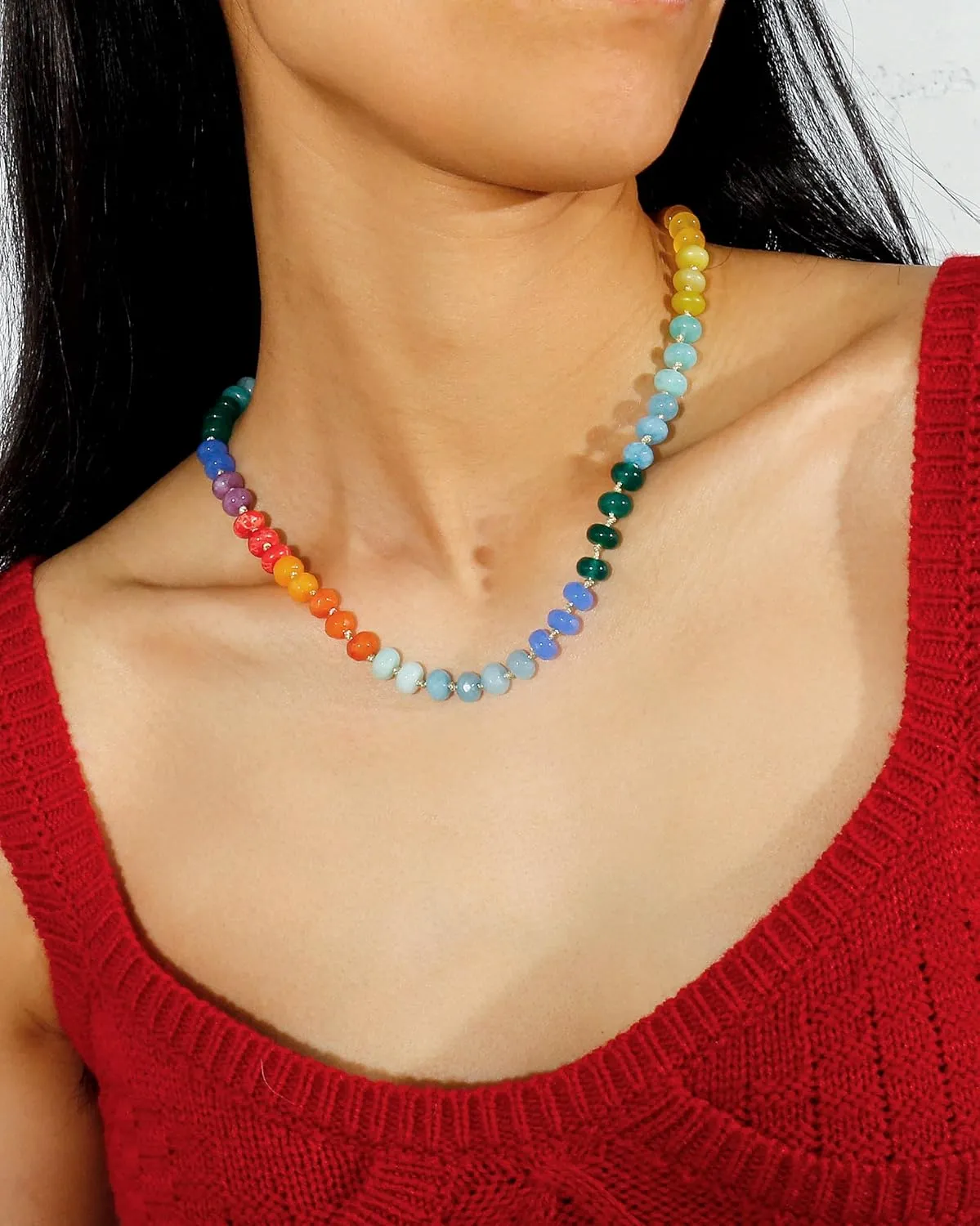 Gemstone Beaded Necklace for Women Colorful Natural Stone Freshwater Pearl Surfer Beach Rainbow Necklace Jewelry Gift