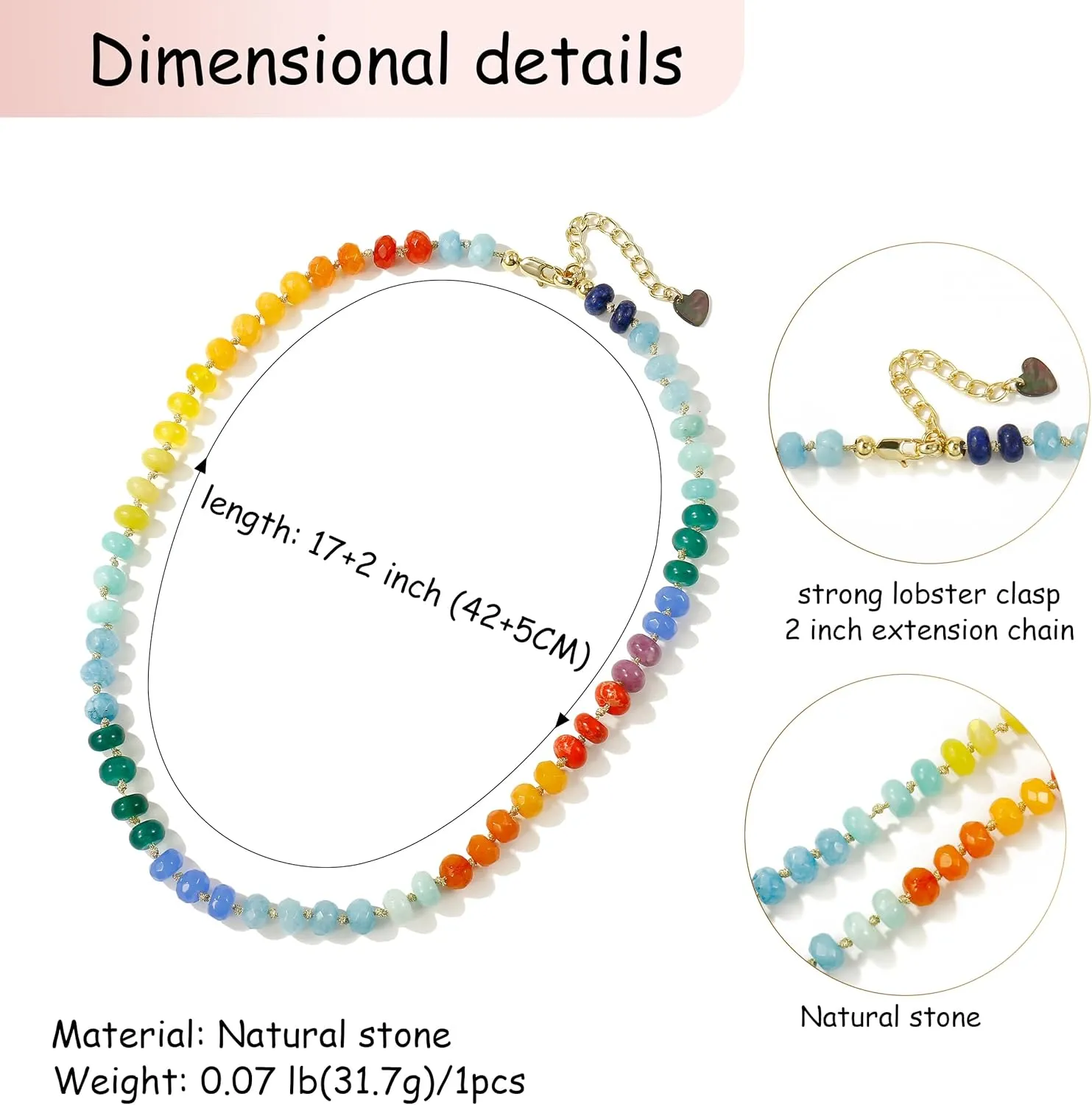 Gemstone Beaded Necklace for Women Colorful Natural Stone Freshwater Pearl Surfer Beach Rainbow Necklace Jewelry Gift