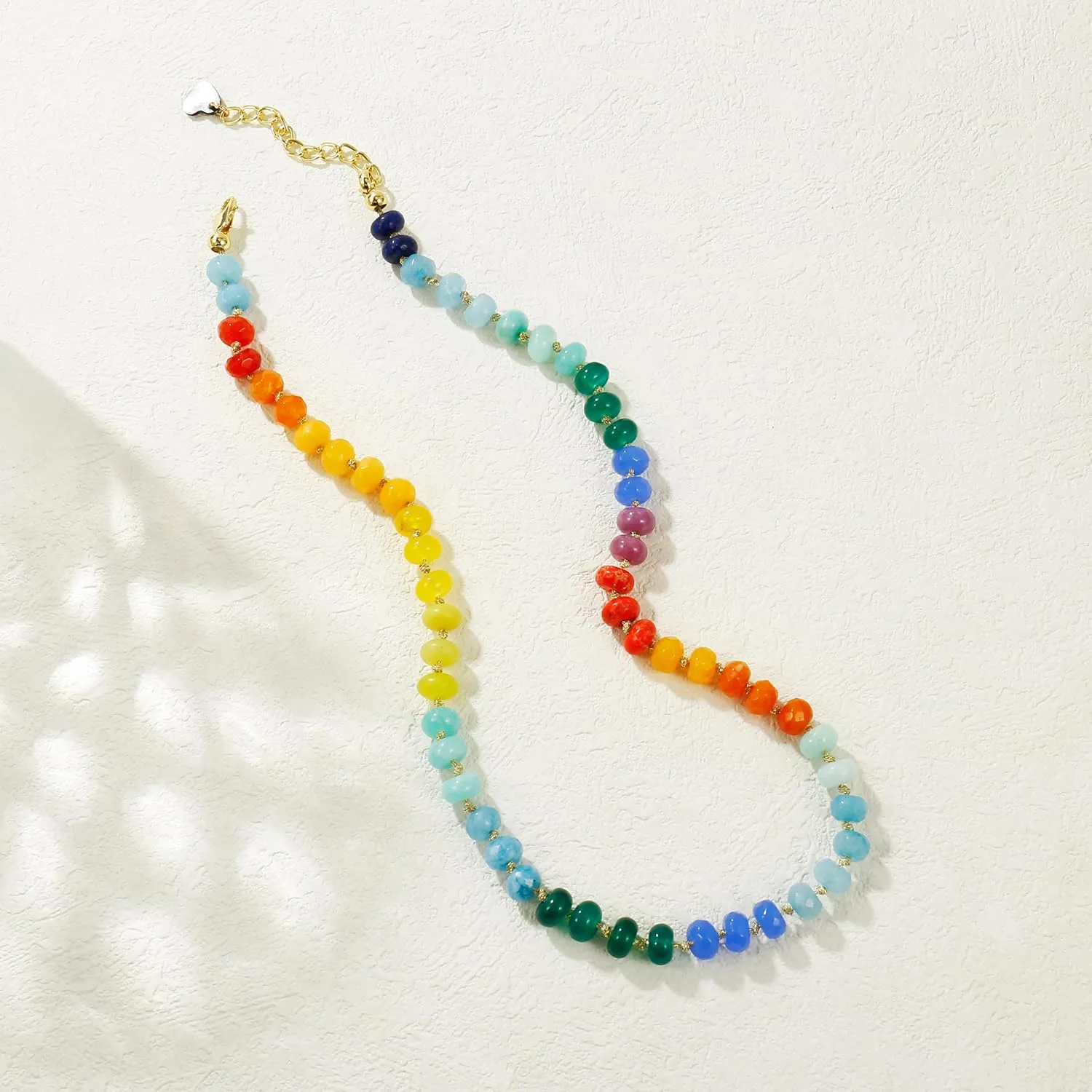 Gemstone Beaded Necklace for Women Colorful Natural Stone Freshwater Pearl Surfer Beach Rainbow Necklace Jewelry Gift