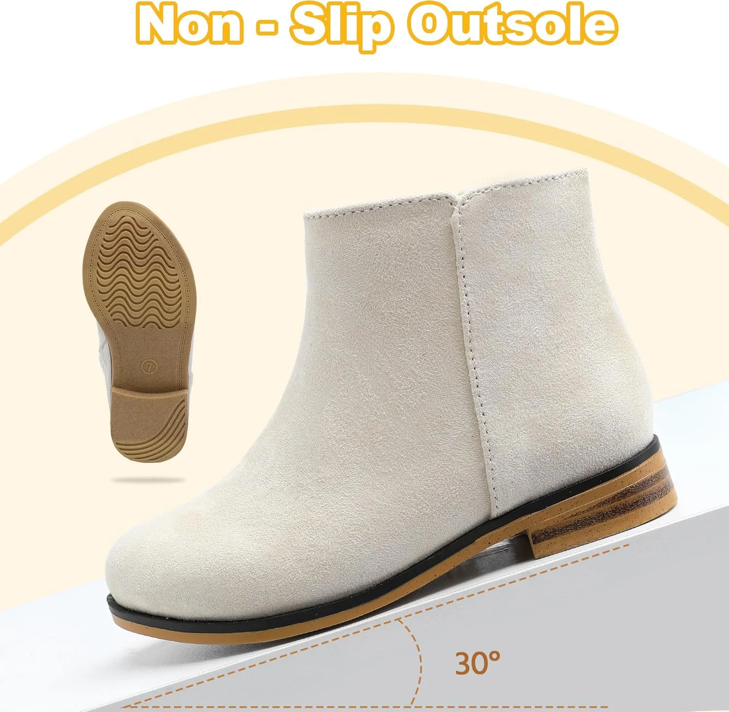 Girls Ankle Boots for Kids - Side Zipper Booties, Fashion Short Suede Low Heels