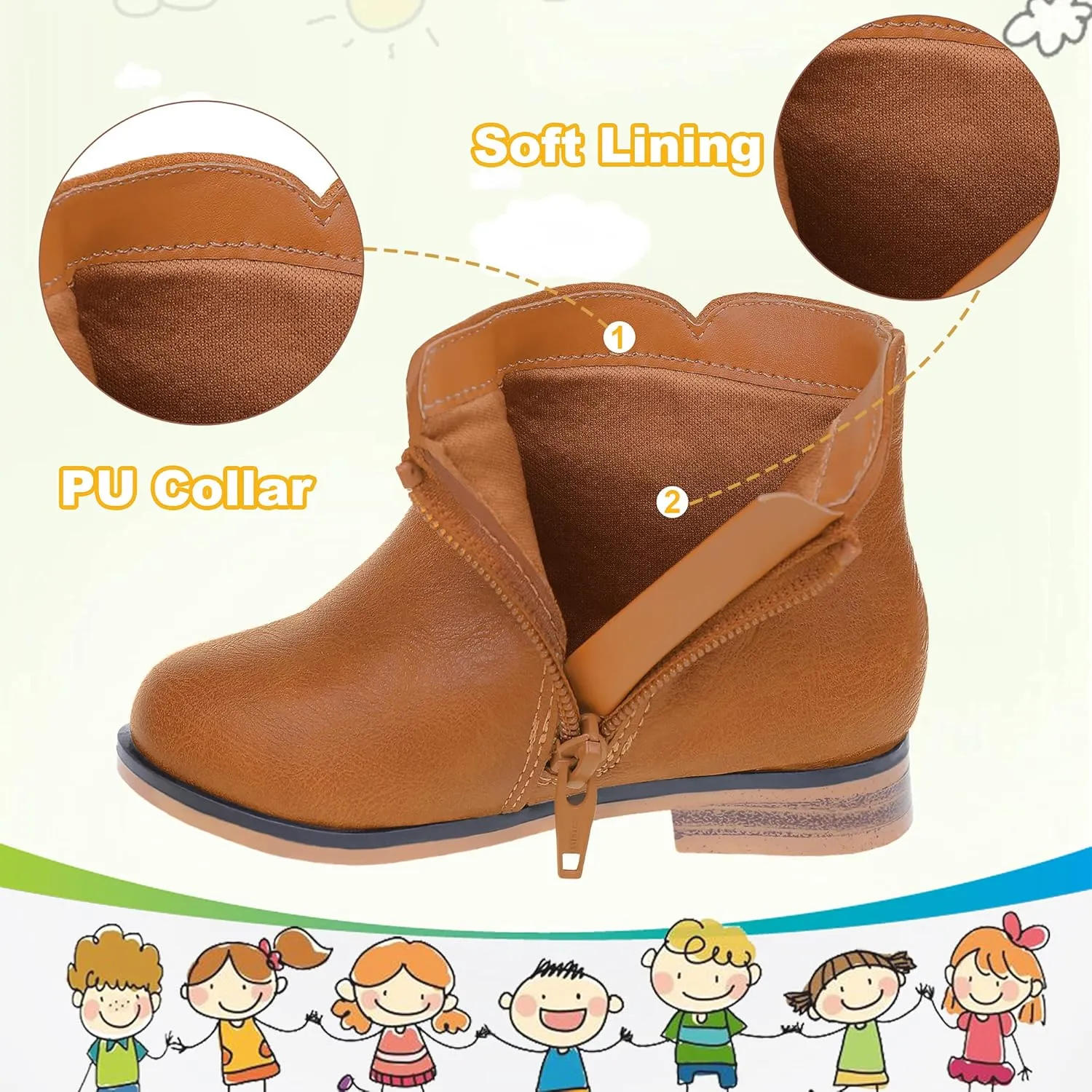Girls Ankle Boots for Kids - Side Zipper Booties, Fashion Short Suede Low Heels