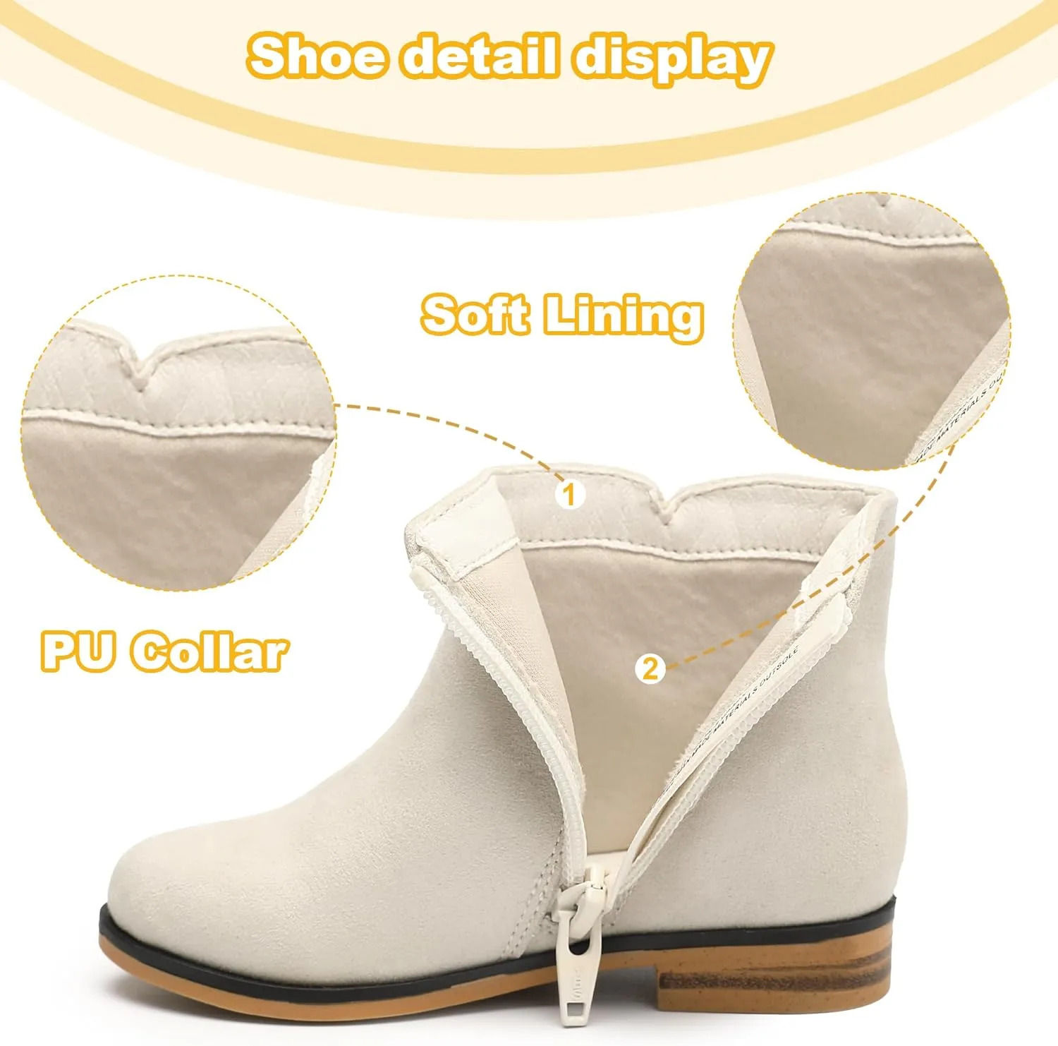 Girls Ankle Boots for Kids - Side Zipper Booties, Fashion Short Suede Low Heels