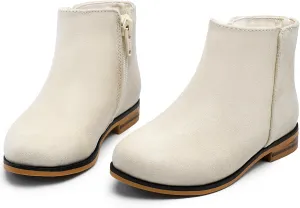 Girls Ankle Boots for Kids - Side Zipper Booties, Fashion Short Suede Low Heels