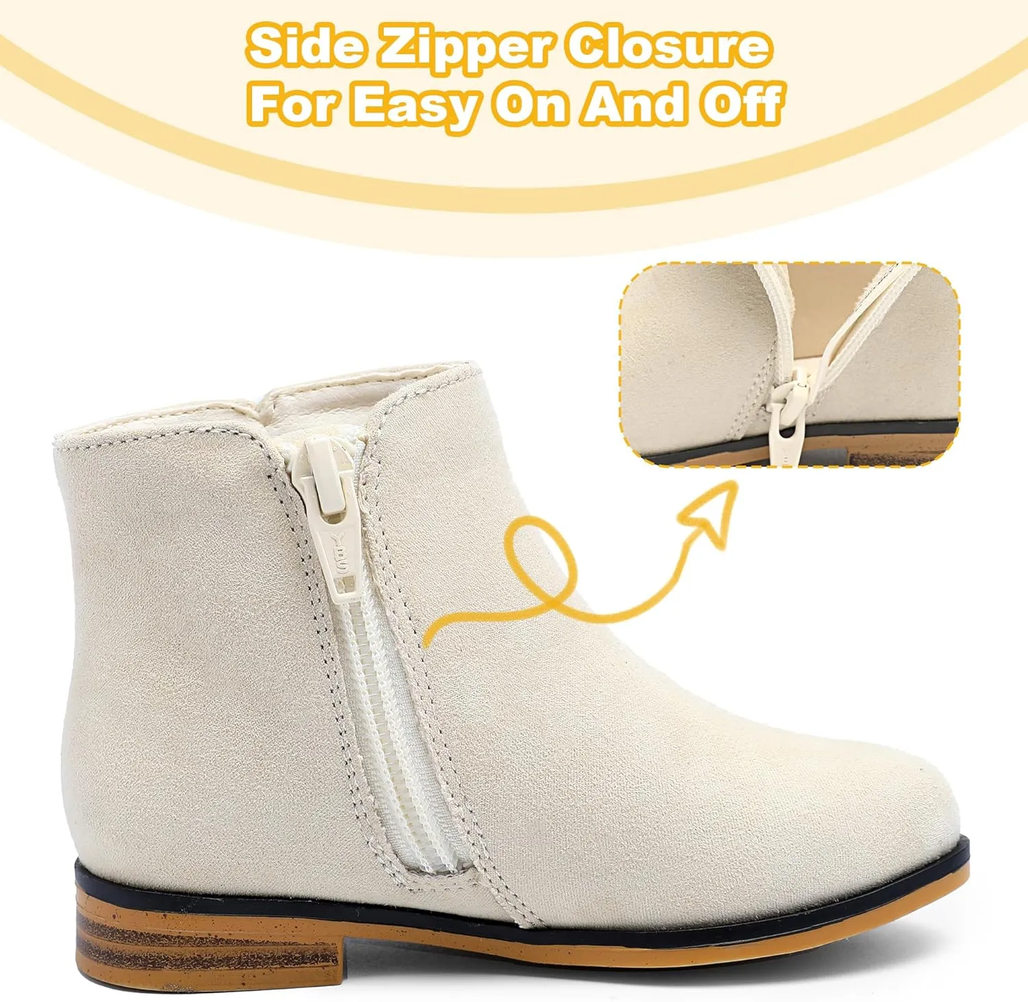 Girls Ankle Boots for Kids - Side Zipper Booties, Fashion Short Suede Low Heels
