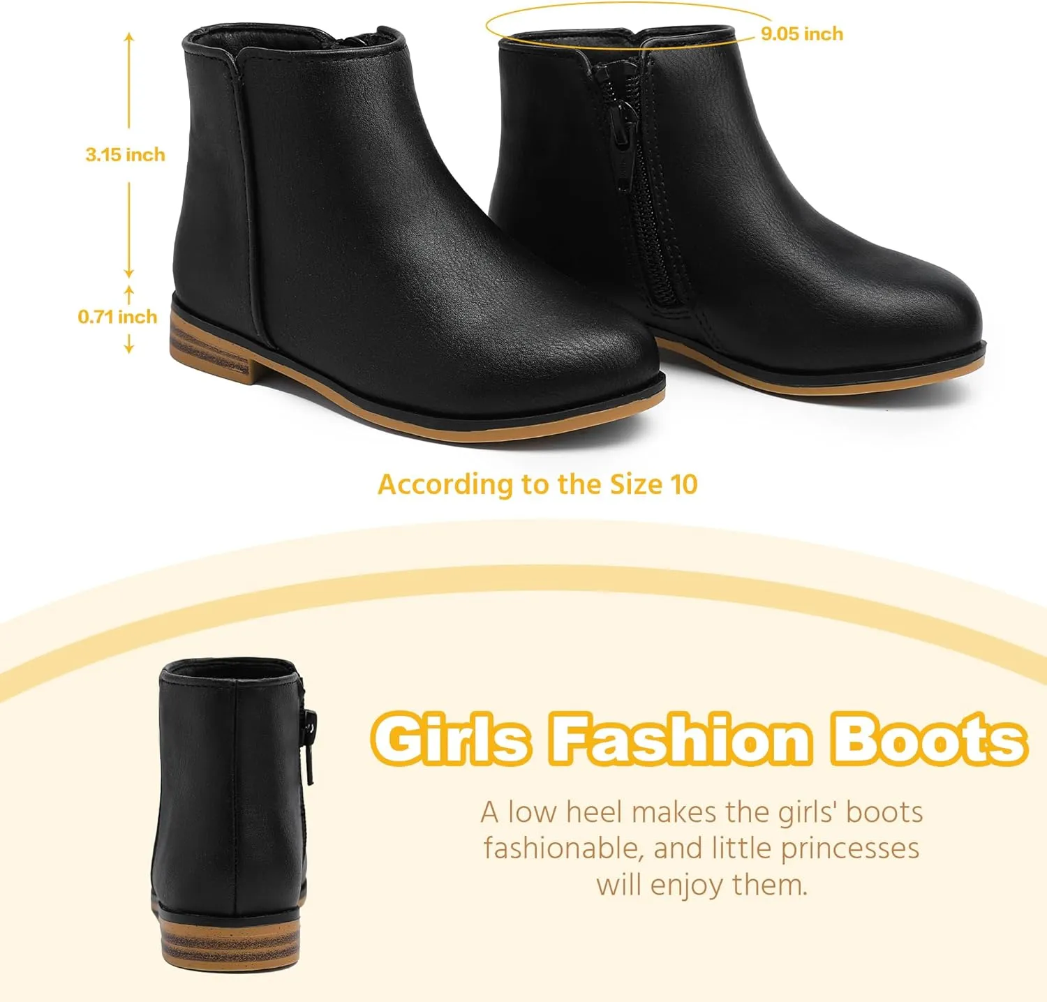Girls Ankle Boots for Kids - Side Zipper Booties, Fashion Short Suede Low Heels