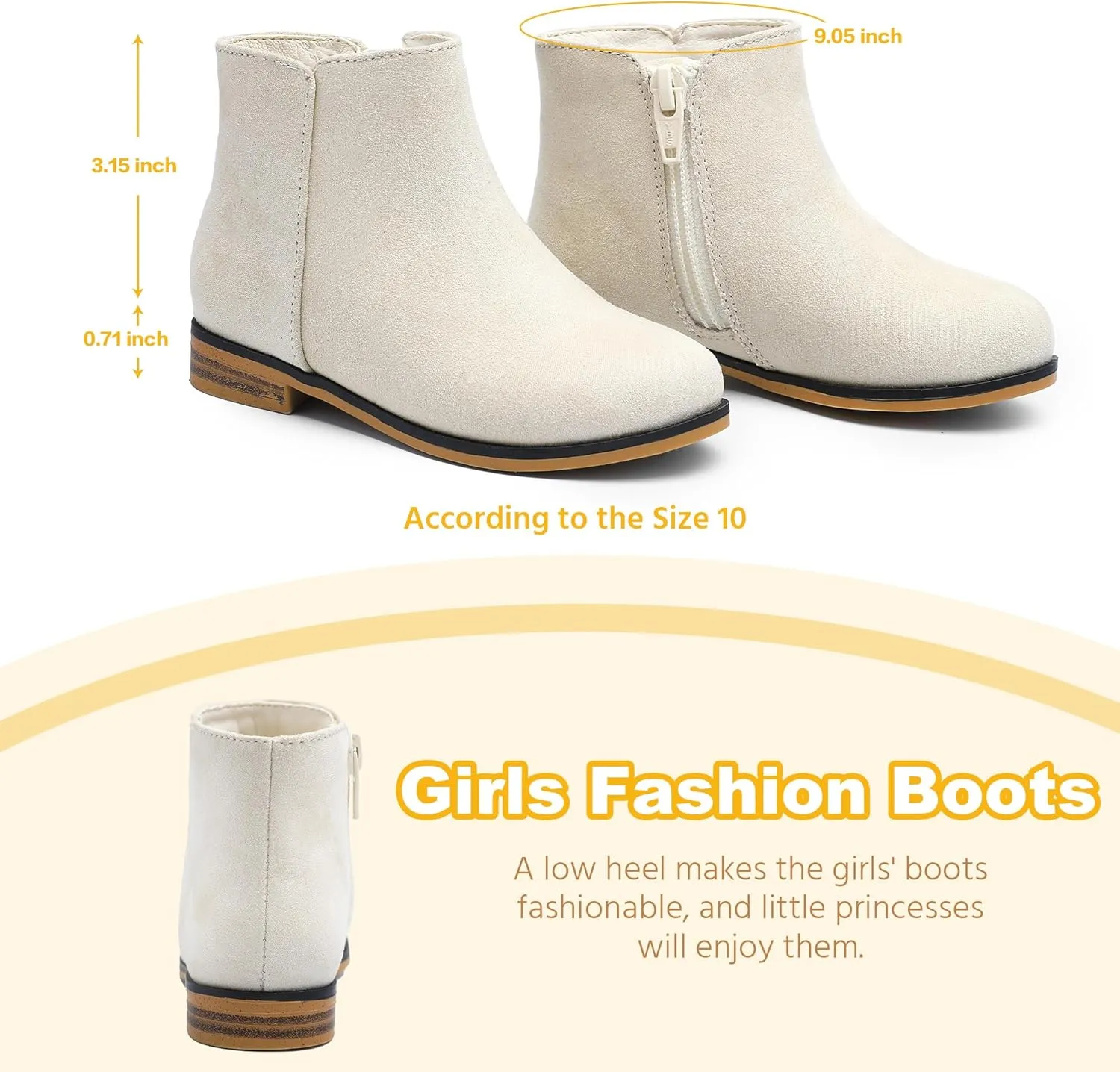 Girls Ankle Boots for Kids - Side Zipper Booties, Fashion Short Suede Low Heels