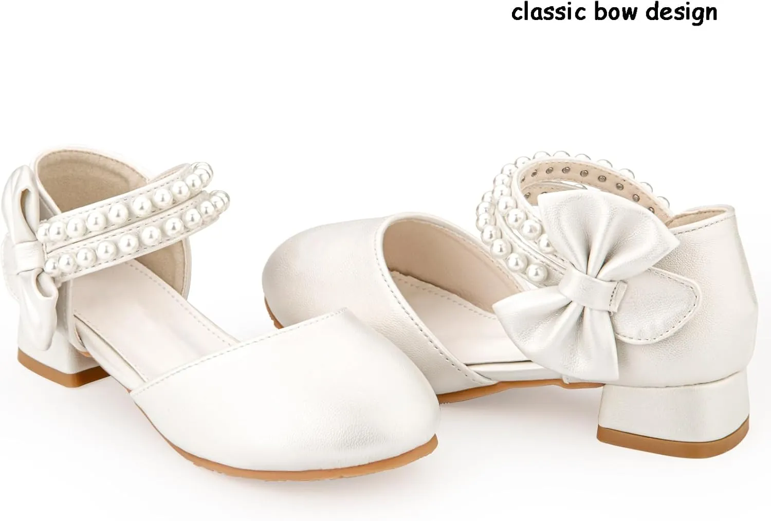 Girls Dress Shoes - Closed Toe Heels with Bow & Flower Embellishments for Wedding & Party