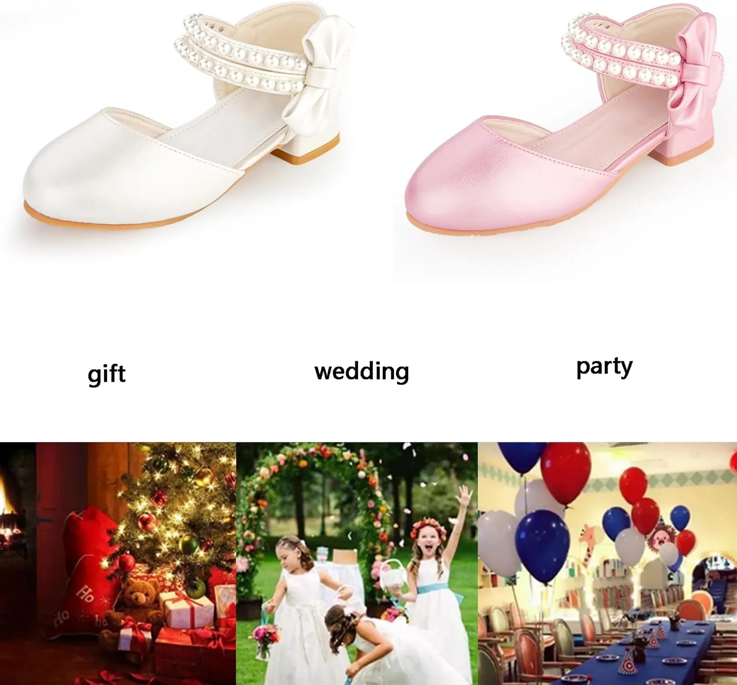 Girls Dress Shoes - Closed Toe Heels with Bow & Flower Embellishments for Wedding & Party