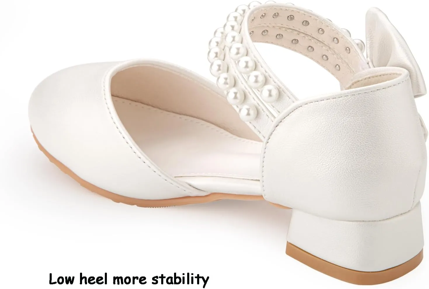 Girls Dress Shoes - Closed Toe Heels with Bow & Flower Embellishments for Wedding & Party