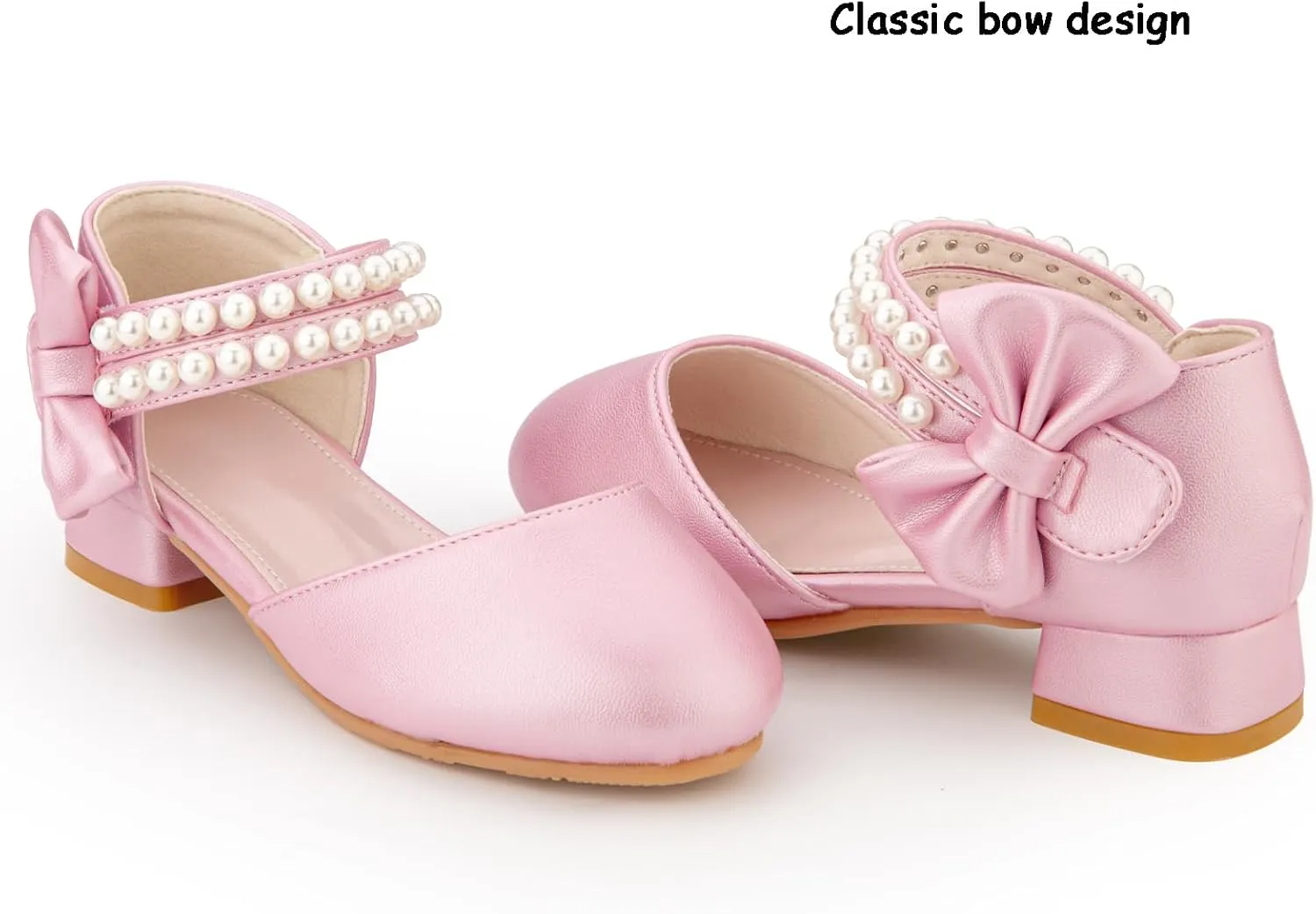 Girls Dress Shoes - Closed Toe Heels with Bow & Flower Embellishments for Wedding & Party