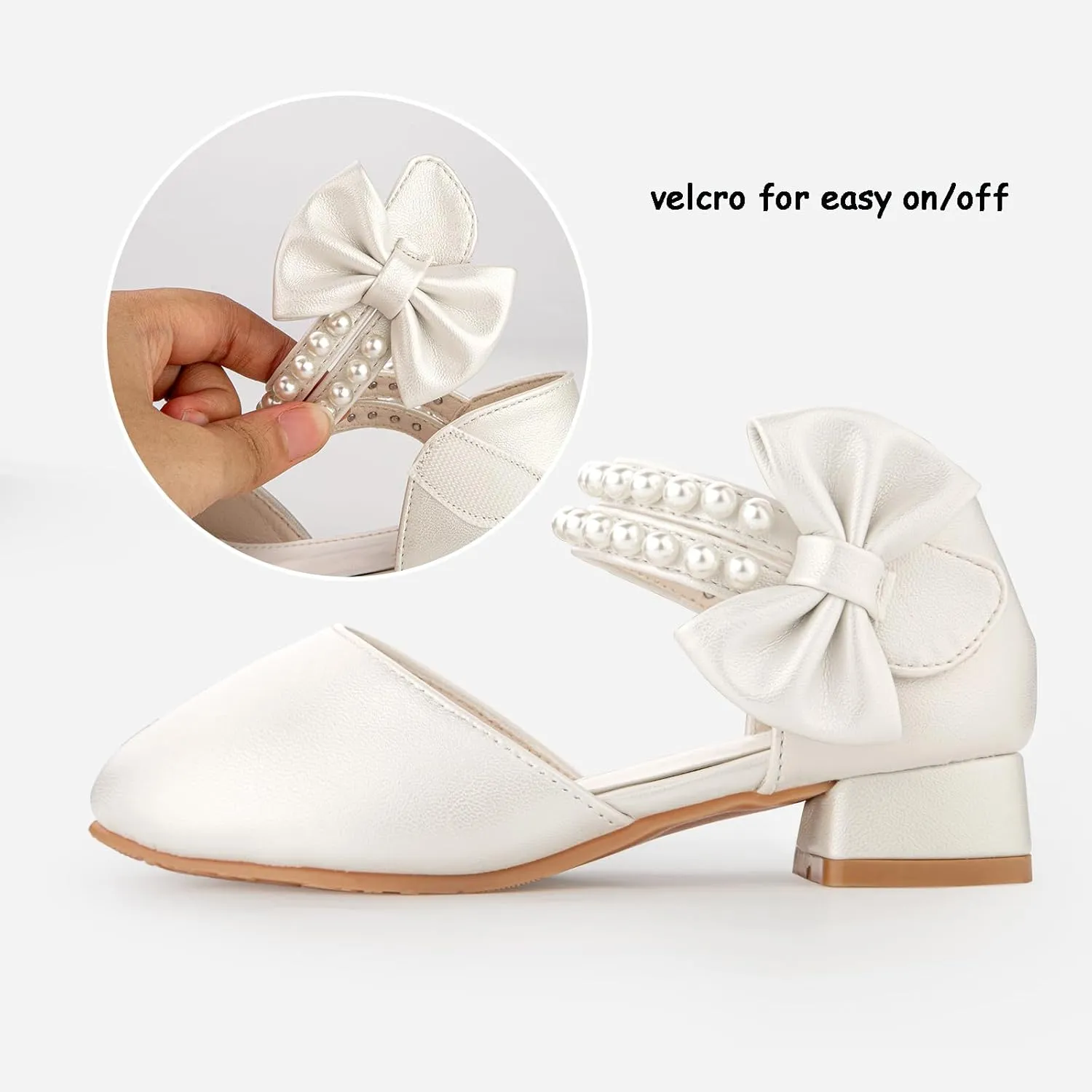 Girls Dress Shoes - Closed Toe Heels with Bow & Flower Embellishments for Wedding & Party