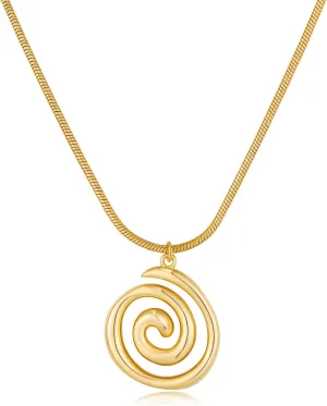 Gold Statement Necklaces for Women - Boho Beach Spiral Swirl Conch Pendants Necklaces, Trendy Statement Jewelry | Summer Beach Waterproof Jewelry Gifts