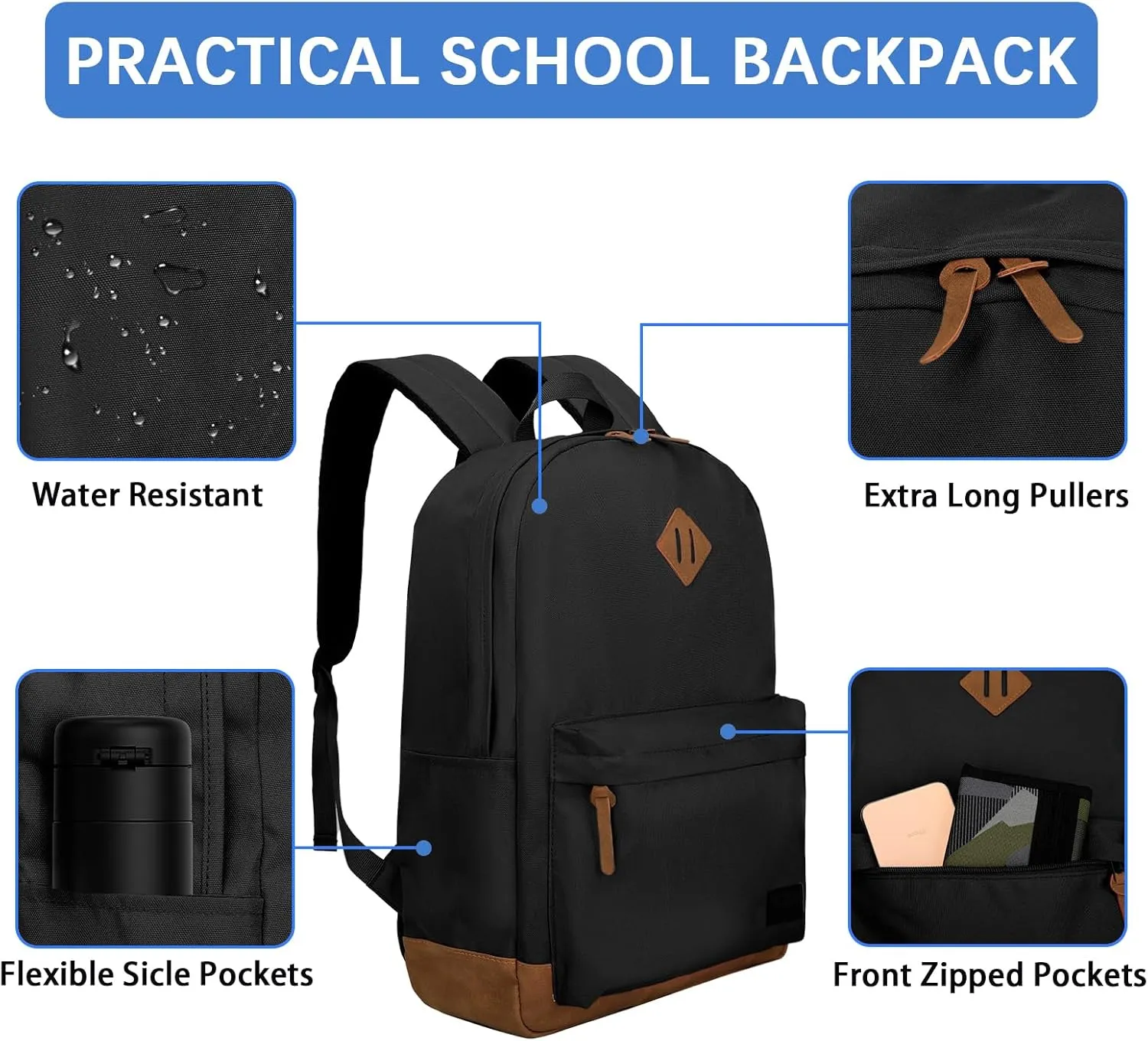 Goloni Classic Backpack with USB Charging Port,Water Resistant Anti-Theft Travel Backpack for Men & Women,Laptop Backpack,Fits 17.3 Inch Laptop,Black