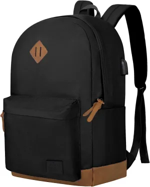 Goloni Classic Backpack with USB Charging Port,Water Resistant Anti-Theft Travel Backpack for Men & Women,Laptop Backpack,Fits 17.3 Inch Laptop,Black