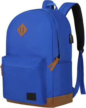 Goloni Classic Backpack with USB Charging Port,Water Resistant Anti-Theft Travel Backpack for Men & Women,Laptop Backpack,Fits 17.3 Inch Laptop,Blue