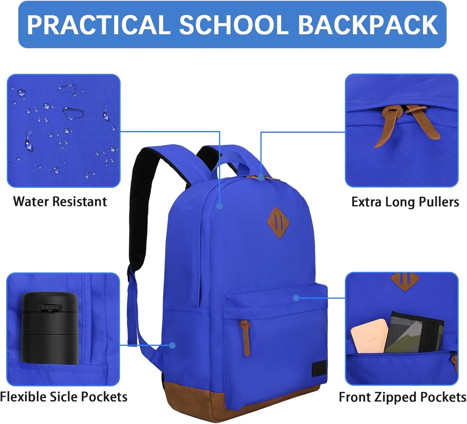 Goloni Classic Backpack with USB Charging Port,Water Resistant Anti-Theft Travel Backpack for Men & Women,Laptop Backpack,Fits 17.3 Inch Laptop,Blue