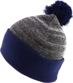 Heather Pom Pom Cuff Long Winter Beanie Hat
