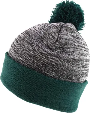 Heather Pom Pom Cuff Long Winter Beanie Hat