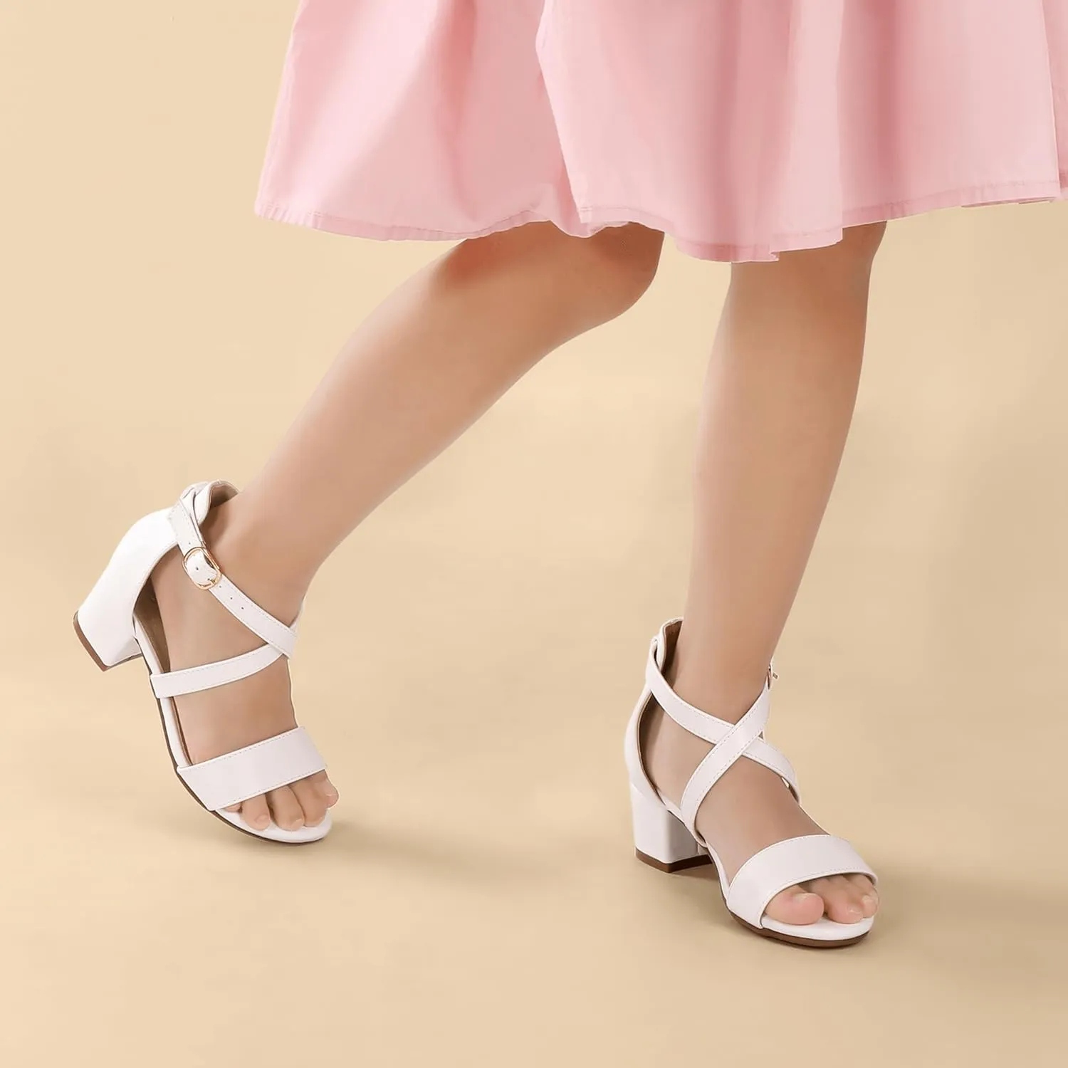 Hehainom Girls Heels Sandals Ankle Strap Dress Shoes Toddler Little Big Kid Flower Girl Wedding Party Pumps Shoes