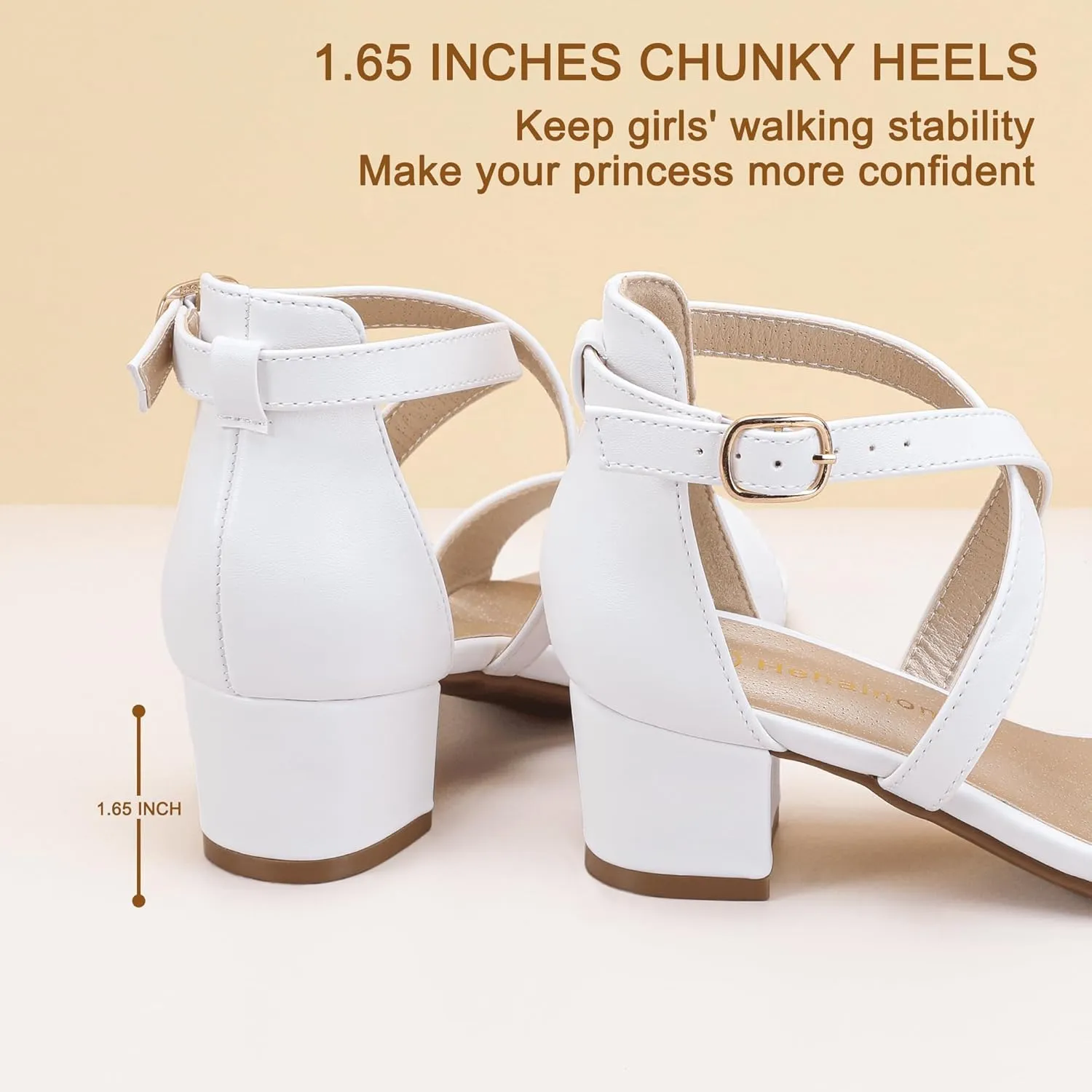 Hehainom Girls Heels Sandals Ankle Strap Dress Shoes Toddler Little Big Kid Flower Girl Wedding Party Pumps Shoes